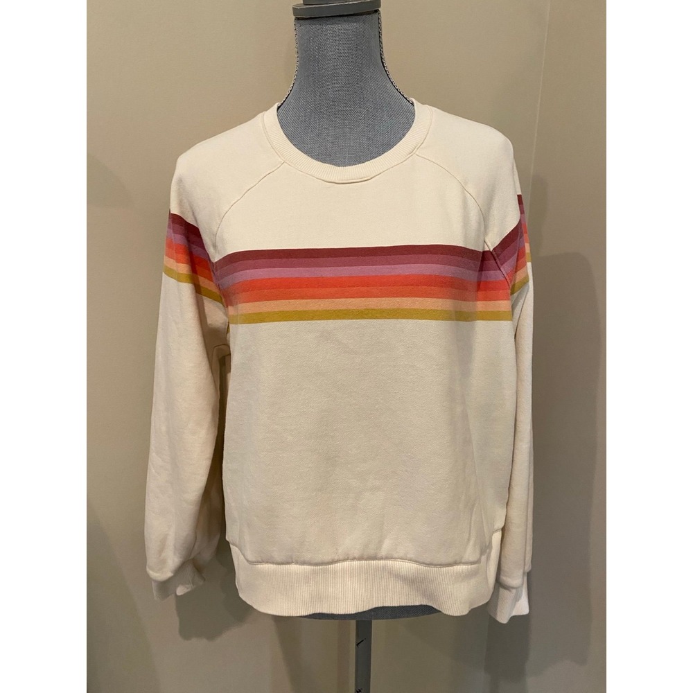 Marine Layer Cream Crewneck Sweatshirt Rainbow Stripes XL s76